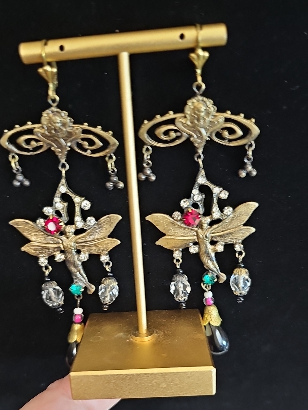 Czecholovakian Dragonfly Shoulder Duster Earrings